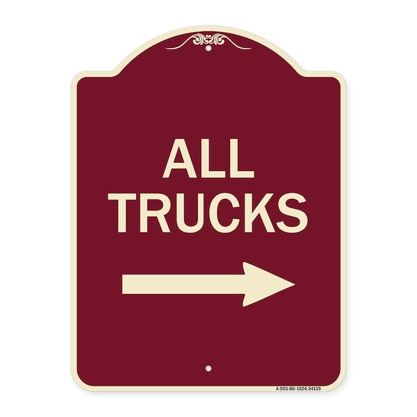 Signmission Driveway All Trucks W/ Right Arrow Heavy-Gauge Aluminum Architectural Sign, 24" x 18", BU-1824-24129 A-DES-BU-1824-24129 - main